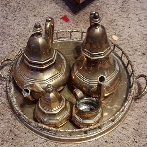 Elegant Brass Tea Set with Tray